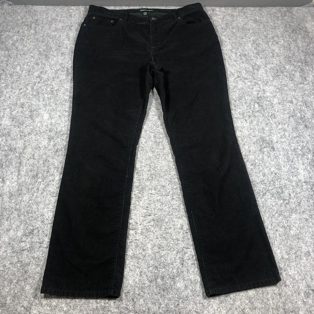 Lauren Jeans Co Corduroy Pants Womens 12 Black Straight Stretch Classic Casual